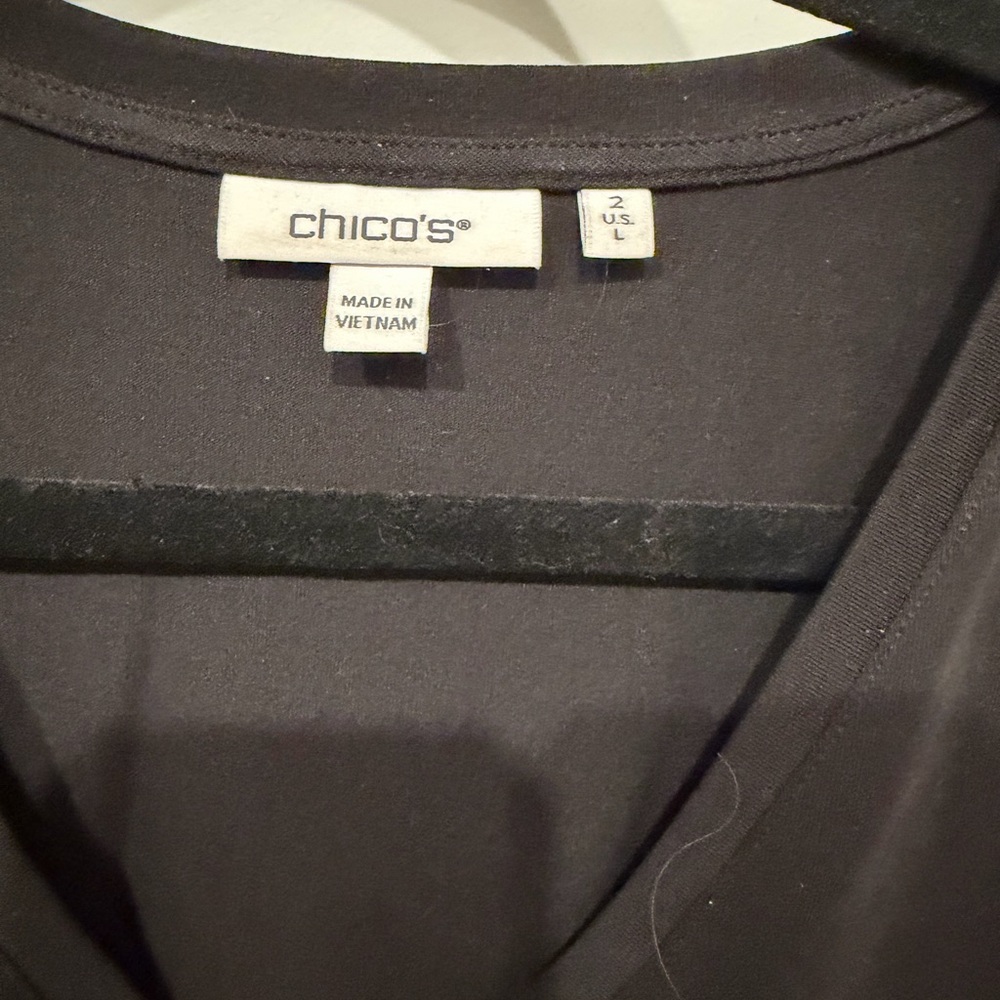 Chico's Black Blouse with Floral Sheer Sleeves - Picture 2 of 5